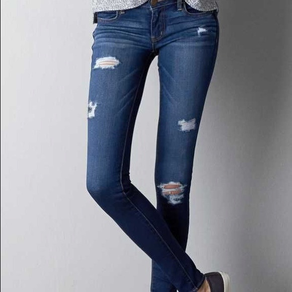 A.Eagle Skinny Distressed Jeans Blue Sz 30